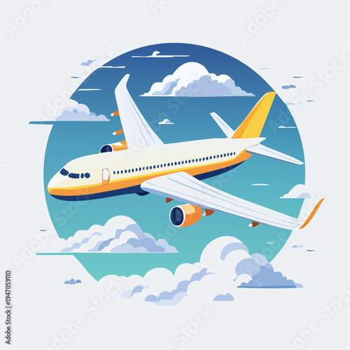 Commercial Aircraft Soaring Through Clouds in a Bright Sky