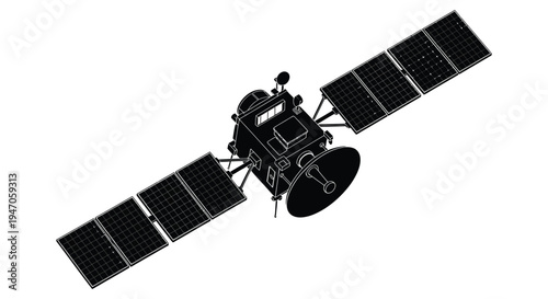 A detailed illustration of a spacecraft with large solar panels showcasing its complex design silhouette high quality professional