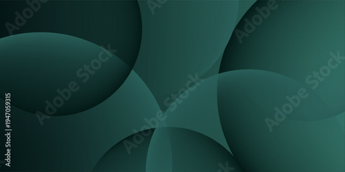 A dark green background with smooth, overlapping circles. The background is green with a gradient texture, creating a modern, abstract style. Minimal abstract circles vector gradient background