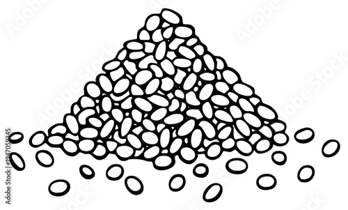 Pile of Beans Hand Drawn Illustration, Black and White Vector Image of Grain, Isolated