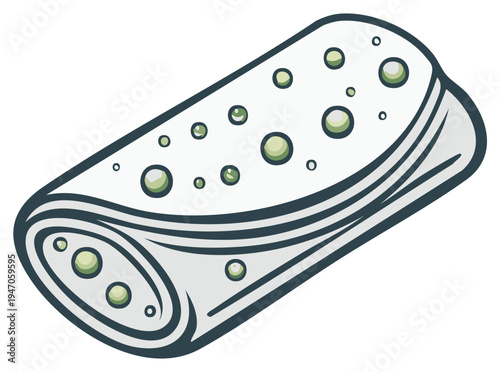 Rolled flatbread with small round filling ingredients illustration food art