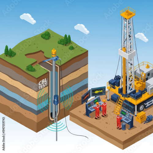 Oil Rig Drilling Operation and Geological Survey.
