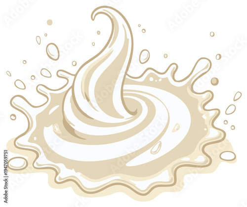 Creamy swirl and splash illustration, liquid dairy dessert, dessert concept