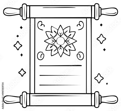 Ancient Scroll with Flower Motif and Sparkle Accents Blank Space for Text