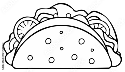 Outlined illustration of a taco filled with fresh ingredients