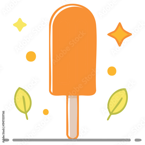 Orange popsicle illustration with stars and leaves elements, summer treats concept