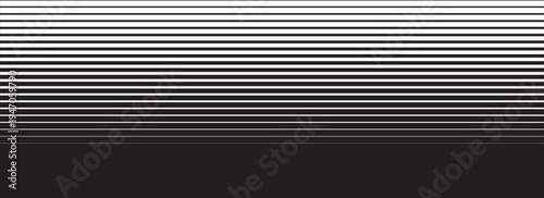 Line halftone gradation texture. Fading horizontal stripe gradient background. Repeating pattern backdrop. Black parallel thin to thick lines backdrop for overlay, print, cover, vector design template