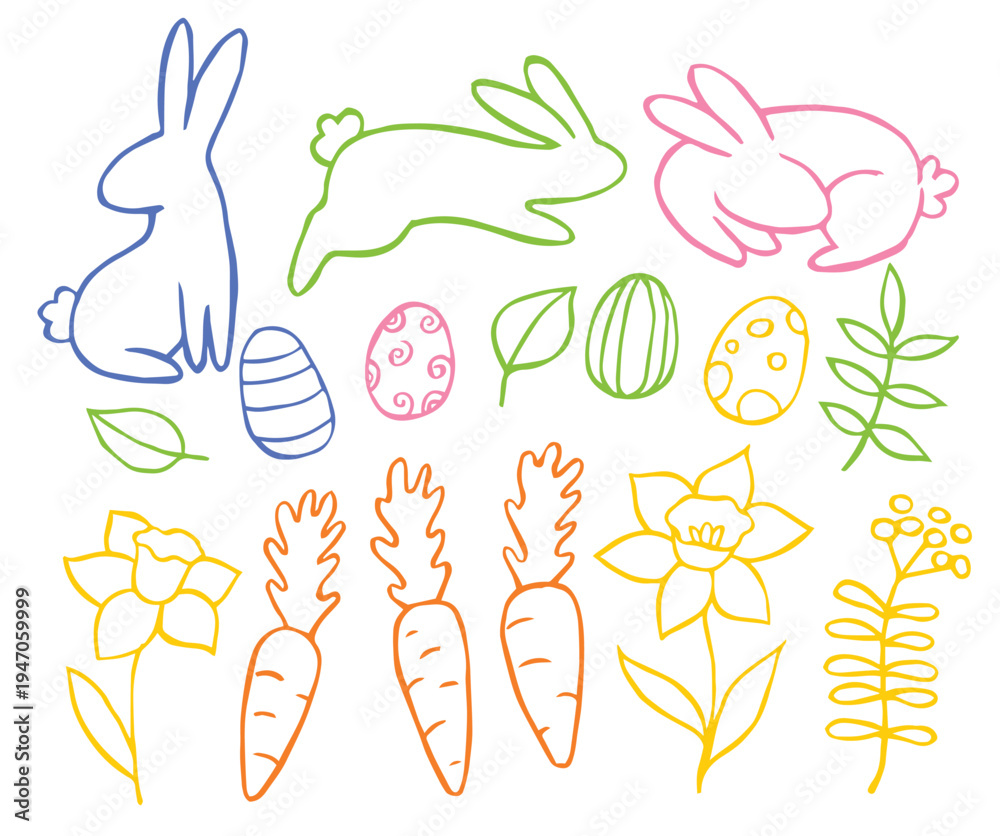 Fototapeta premium set of children illustration for Easter. doodle vector drawing. 