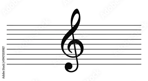 A black treble clef symbol is prominently displayed on five musical lines creating a striking silhouette high quality