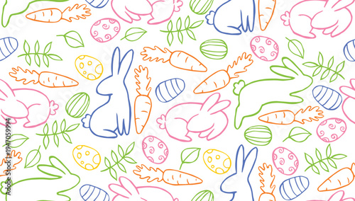 cute seamless pattern of children illustration for Easter. doodle vector drawing.
