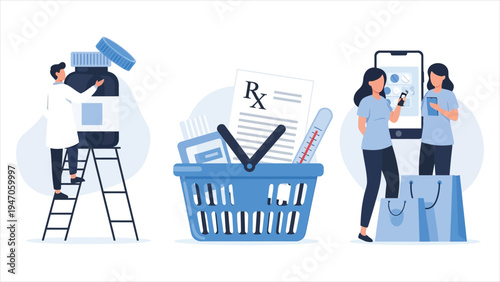  Online Pharmacy & Medicine Delivery Illustration Set.
