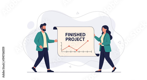 Business team presenting finished project with growth chart analytics