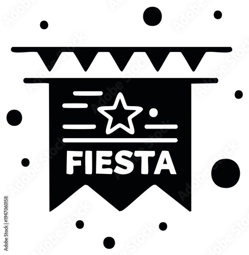 Fiesta celebration banner with pennants and confetti black glyph icon