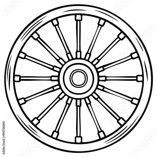Classic Wagon Wheel with Wooden Spokes and Metal Rim Illustration