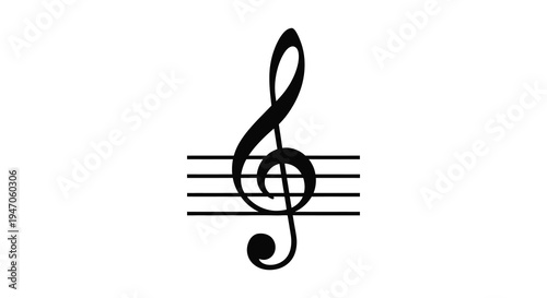 A black treble clef symbol floats above three musical staff lines a striking silhouette high quality professional detailed