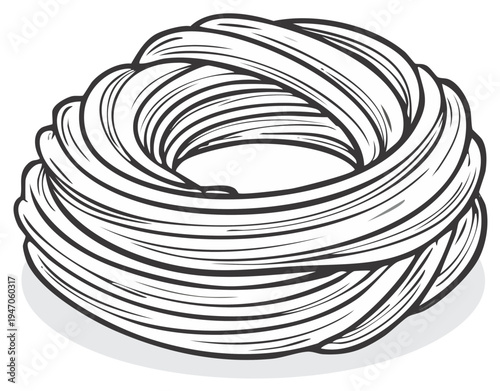 Noodle Nest: Pasta Coil Line Art, Italian Food Staple, Culinary Ingredient in Black and White