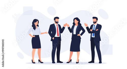 Diverse business team collaborating in a modern office, discussing ideas.