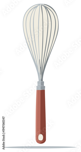Professional kitchen whisk with a wooden handle for whipping eggs cream and batter