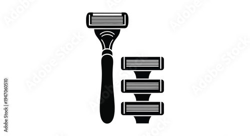 A striking black and white depiction of a modern razor and replacement blades presented as a silhouette