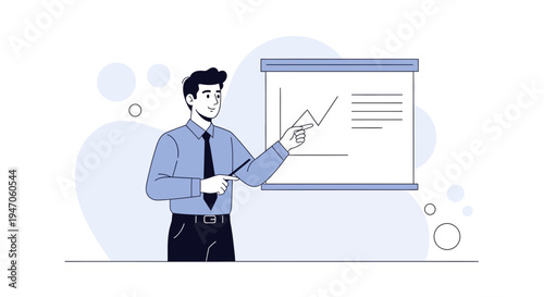 Man presenting a business growth chart on a whiteboard during a presentation