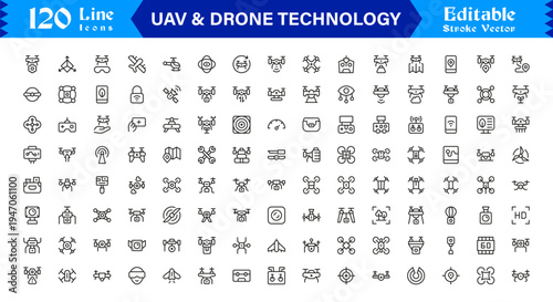 UAV And Drone Technology Line Icon Pack – Unique, Clean, and Editable Outline Illustrations for Flight and Automation
