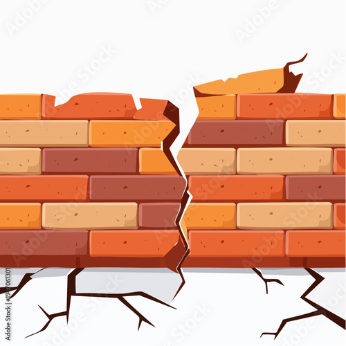 Cracked brick wall showing signs of structural damage and wear over time