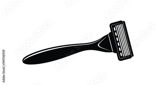 A sleek black safety razor rests diagonally against a white background presented as a striking silhouette high quality