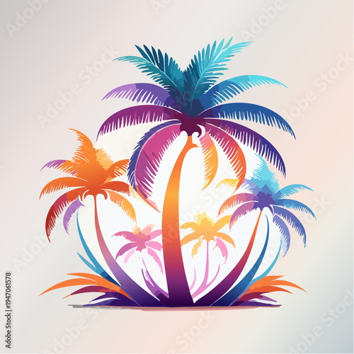 Vibrant Tropical Paradise Stylized Palm Tree Illustration with Dynamic Colors for Summer Ambiance