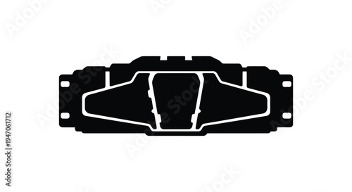 A stark black silhouette depicts a futuristic angular spacecraft design against a plain white background silhouette high quality