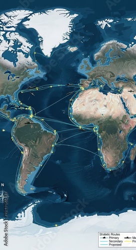 Global Shipping Routes and Maritime Connections Worldwide Map
