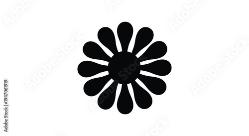 Simple black and white illustration of a daisy like flower with rounded petals
