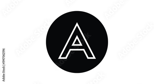Black circle with a white outlined capital letter a inside