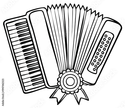 Black and White Accordion Clipart With Ribbon and Rosette Decoration