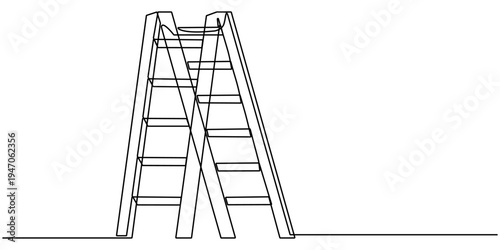 ladder continuous one line drawing, Minimalist continuous one line art illustration featuring a ladder vector illustration. 