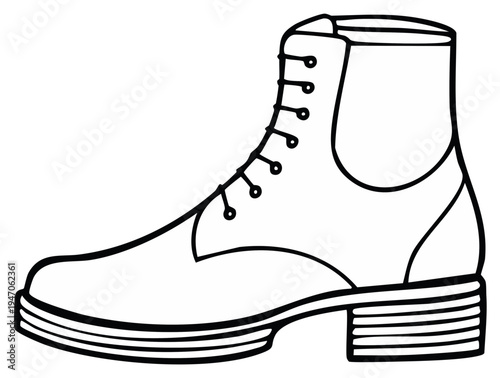 Illustrative Line Art: Stylish Ankle Boot Design, Lace-Up, High Heel, for Fashion, Footwear, and Creative Design