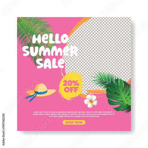 Summer travel sale social media post editable template. Web banner, square flyer or poster for travelling agency, Summer fashion sale promotion advertising. summer Holiday advertisement banner design