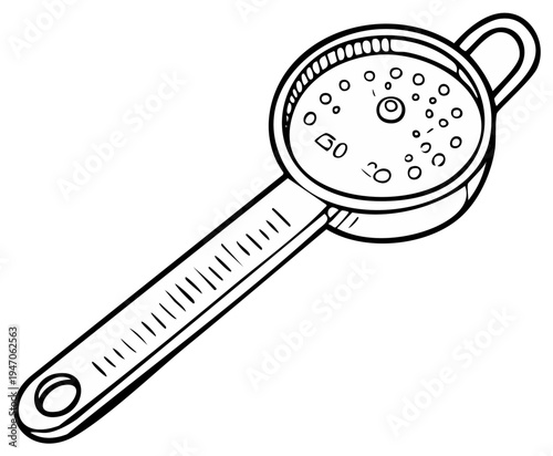 Outline illustration of vintage citrus fruit juicer for squeezing lemon and limes in black and white, kitchen equipment line art