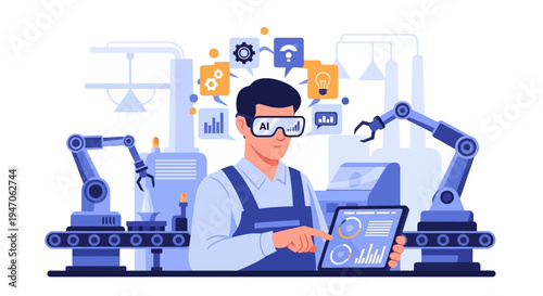 AI-Driven Industrial Automation: Worker Managing Smart Factory Operations