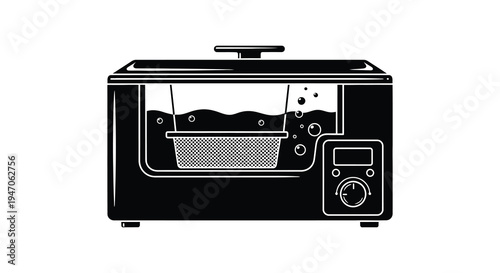 A black silhouette of a modern food warmer showing a steaming basket and control panel silhouette high quality