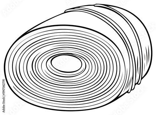 Isometric view of a roll of paper with numerous thin layers, vector illustration