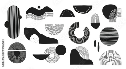 Abstract geometric shapes and lines in a minimalist black and white silhouette