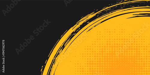 Black and yellow abstract background with halftone style. Vector sport