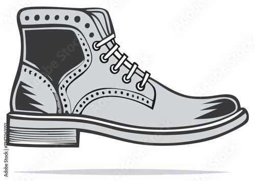 Classic Leather Lace-Up Boot with Wingtip Details for Men