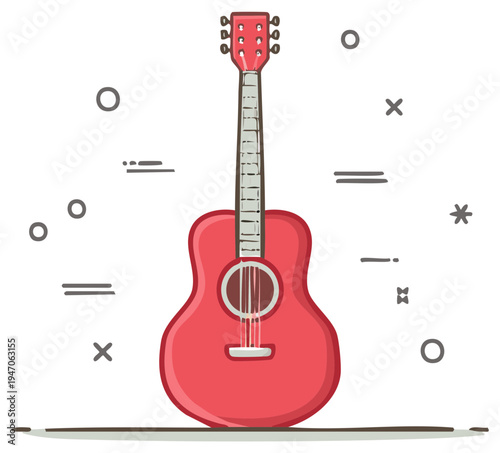 Red acoustic guitar illustration music instrument design