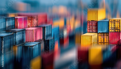 Colorful Shipping Containers Stacked in a Port Logistics Hub.