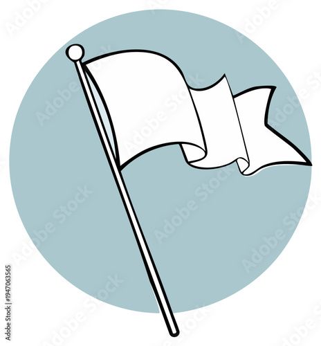 White flag illustration, surrender symbol in a blue circle