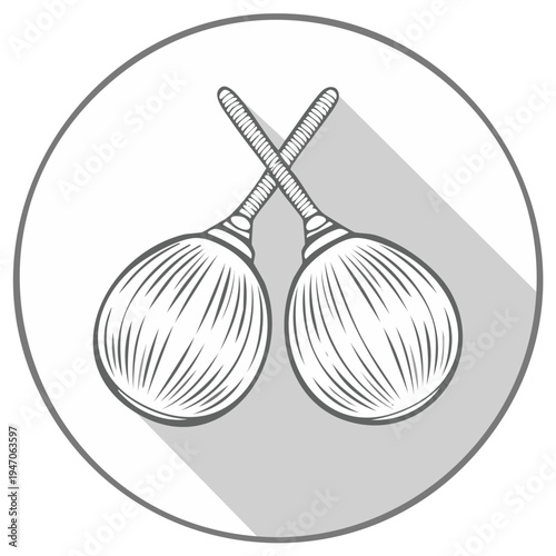 Two Antique Enema Syringes Crossed Inside a Gray Circle Line Art