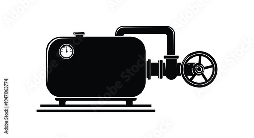 Black silhouette of a water heater with pressure gauge and wheel