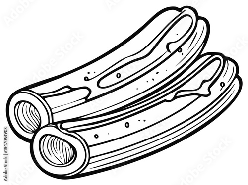 Illustration of two churros with drizzled topping isolated on white background