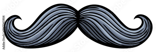 Cartoon styled illustration of a grey handlebar mustache isolated on white.